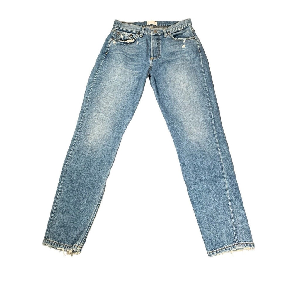 Boyish By Her Women Light Blue Mid Rise Billy Distressed Straight Jeans Size 27
